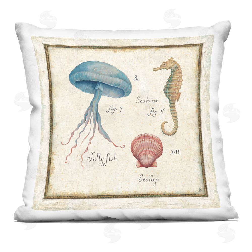 Daphne Brissonnet Oceanography Vintage Jellyfish Indoor Plush Polyester Square Throw Pillow