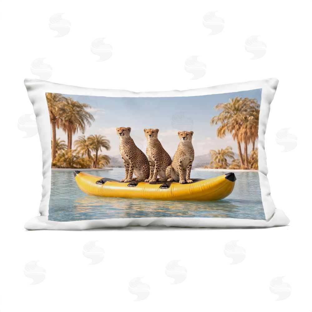 Ziwei Li Cheetah Trio on Float Outdoor Quick-Dry Polyester Lumbar Pillow