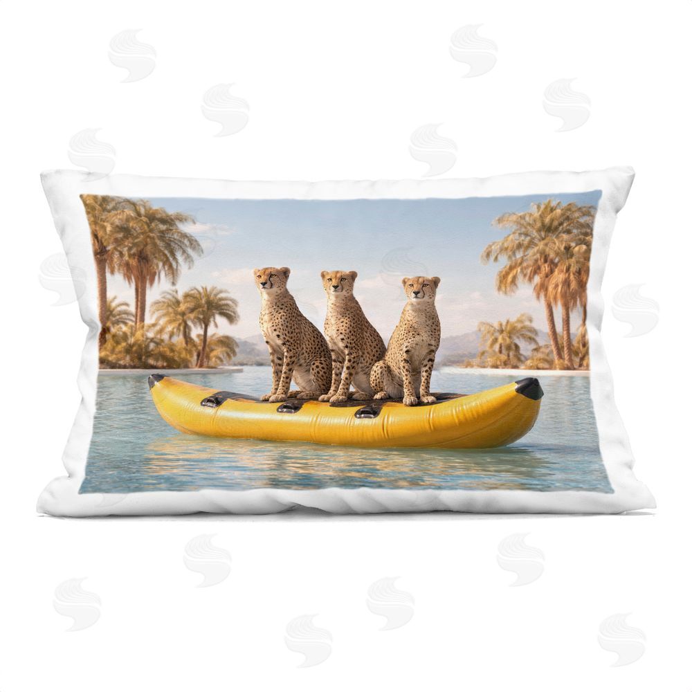 Ziwei Li Cheetah Trio on Float Indoor Plush Polyester Lumbar Pillow