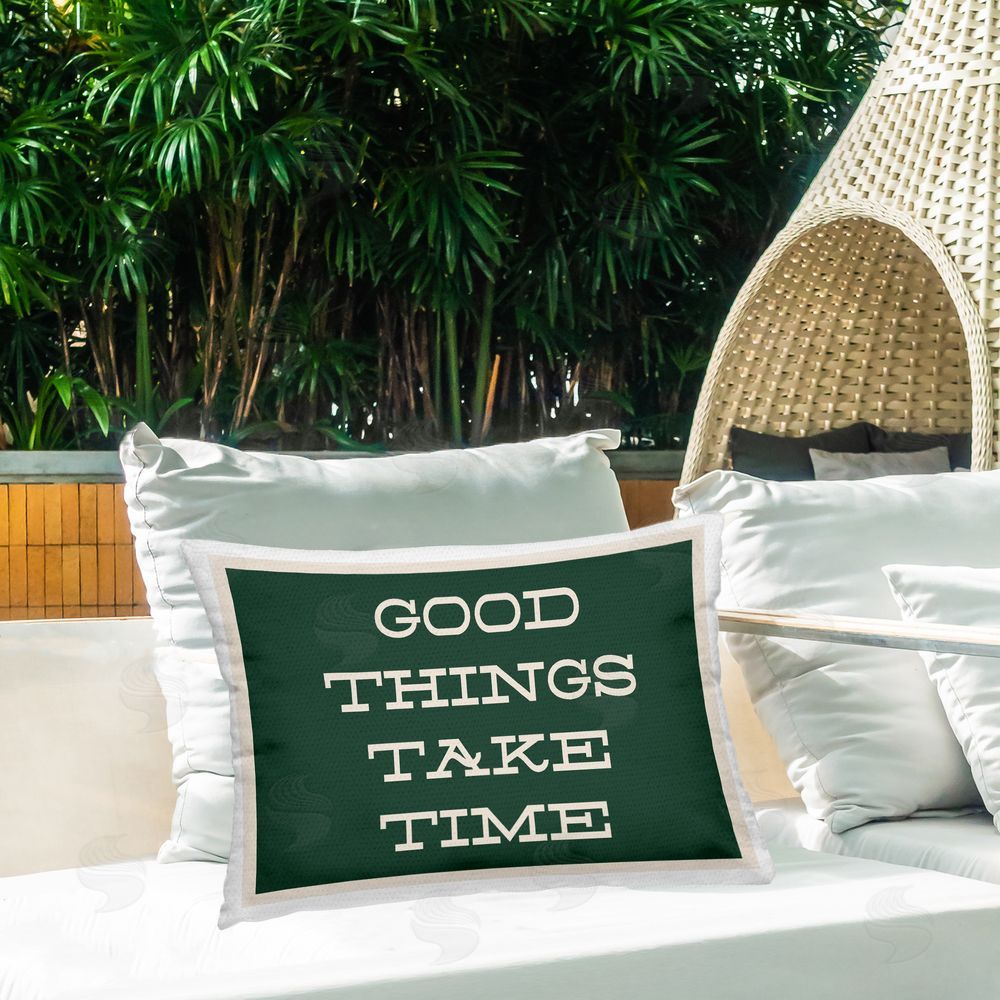 Lil' Rue Good Things Take Time Outdoor Quick-Dry Polyester Printed Lumbar Pillow on Patio