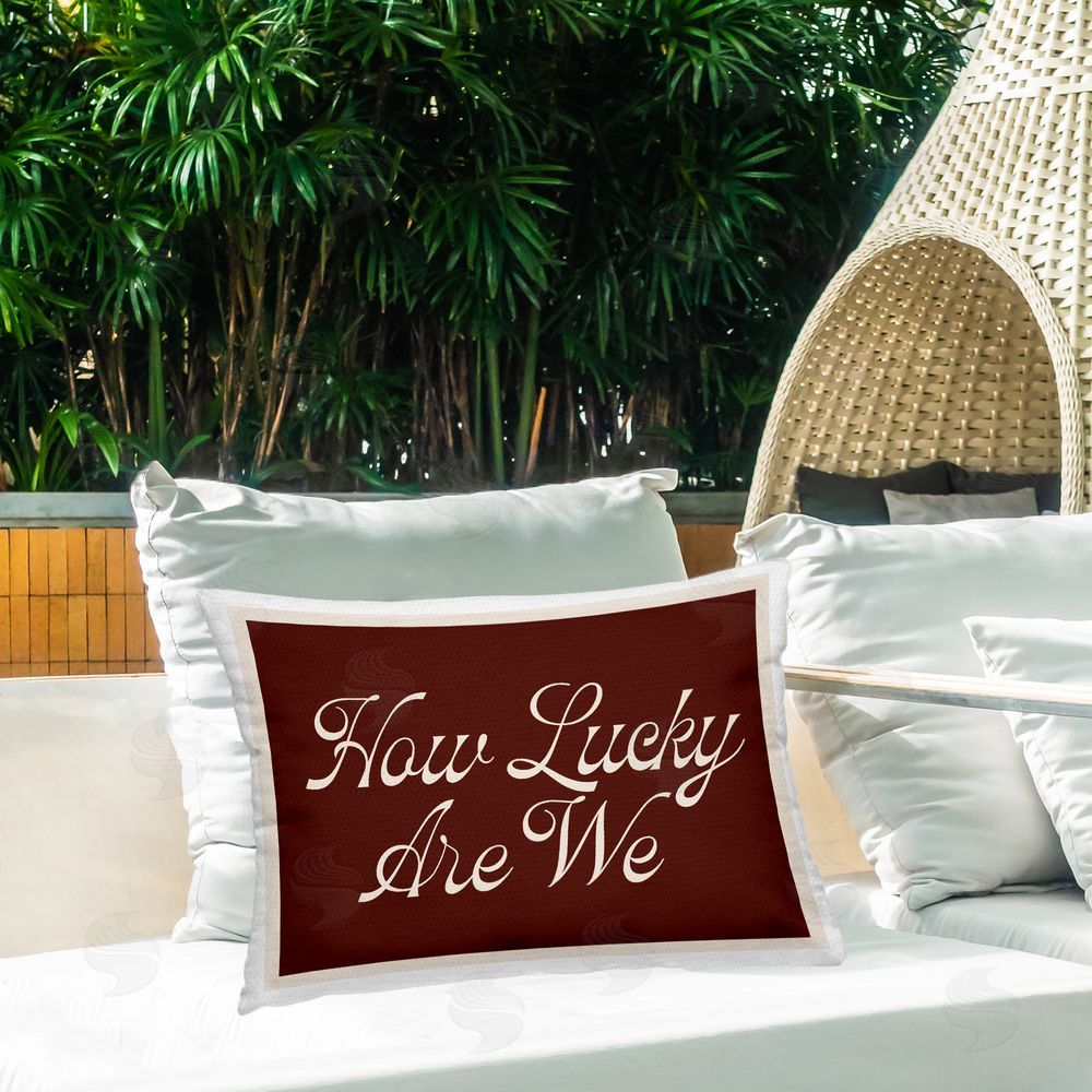 Lil' Rue How Lucky Are We Outdoor Quick-Dry Polyester Printed Lumbar Pillow on Patio