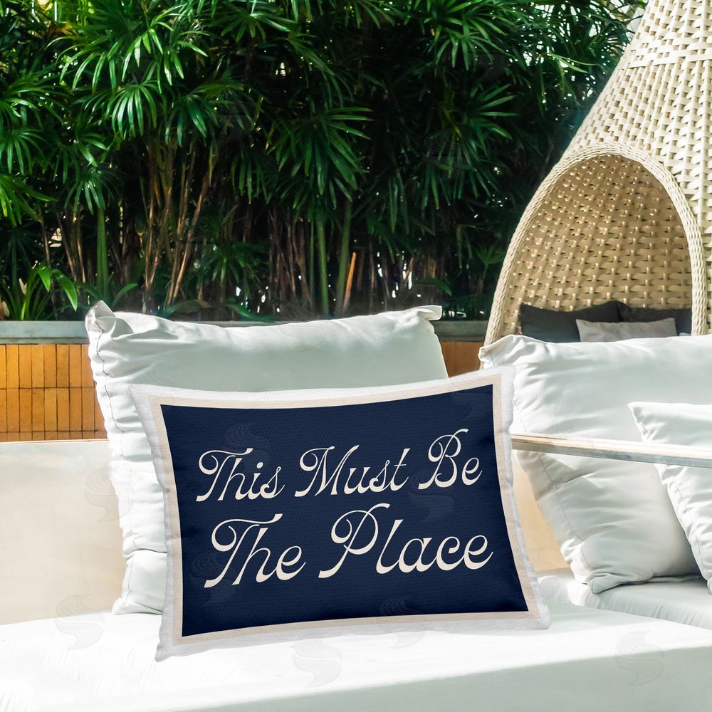 Lil' Rue Blue This Must Be The Place Outdoor Quick-Dry Polyester Printed Lumbar Pillow on Patio