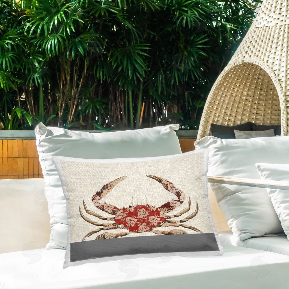 Lil' Rue Boho Patterned Crab Outdoor Quick-Dry Polyester Printed Lumbar Pillow on Patio