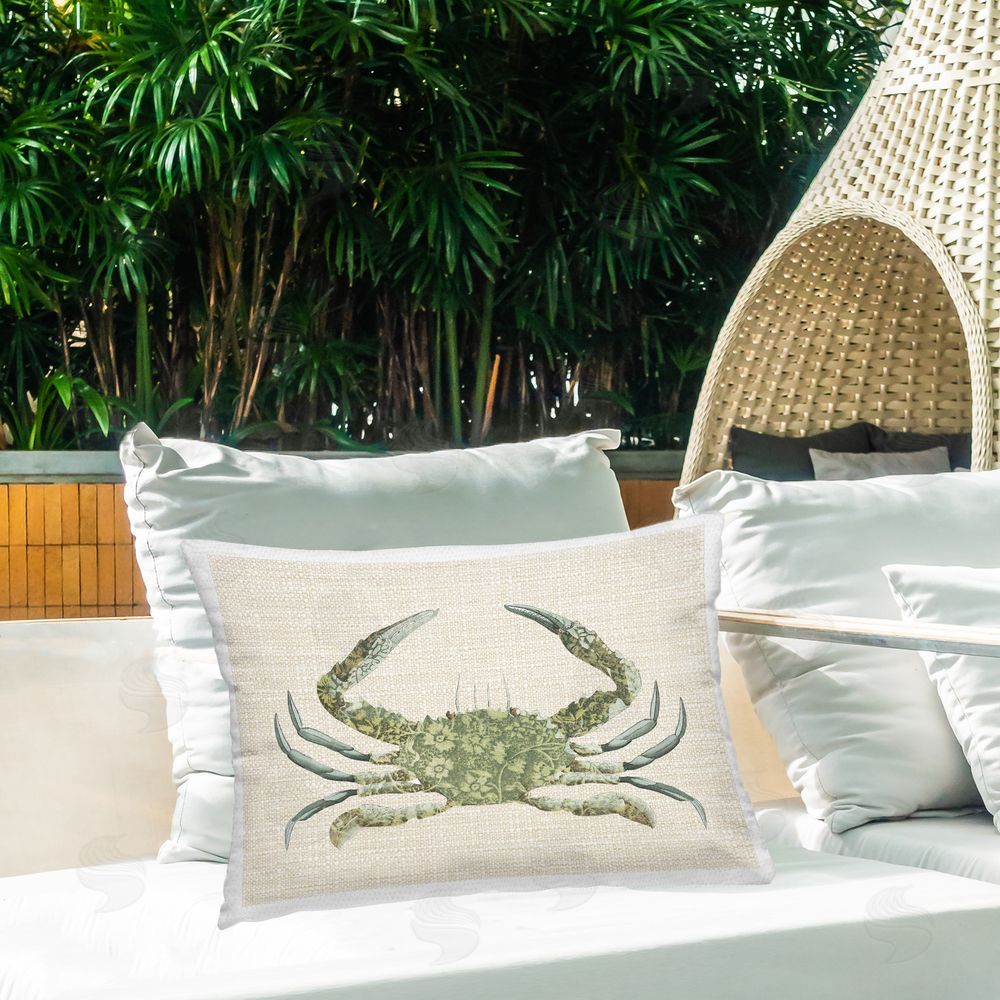 Lil' Rue Floral Boho Crab Outdoor Quick-Dry Polyester Printed Lumbar Pillow on Patio