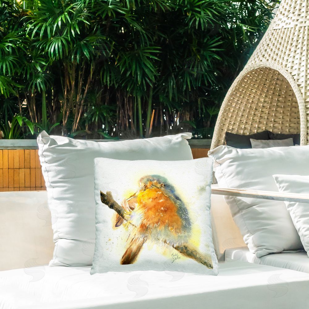 Cady Driver Glowing Sunlit Song Bird Outdoor Quick-Dry Polyester Printed Square Pillow on Patio