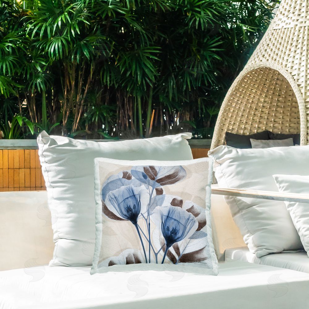 Albert Koetsier Sapphire Bloom Trio Outdoor Quick-Dry Polyester Printed Square Pillow on Patio