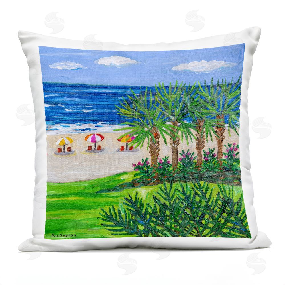 Mandy Buchanan Trio of Chairs on Beach Outdoor Quick-Dry Polyester Square Throw Pillow