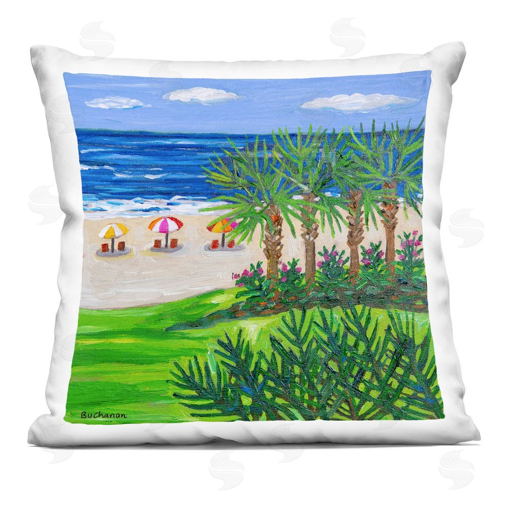 Mandy Buchanan Trio of Chairs on Beach Indoor Plush Polyester Square Throw Pillow
