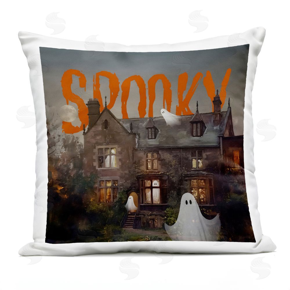Jacky Ngan Spooky Ghosts Haunting Mansion Outdoor Quick-Dry Polyester Square Throw Pillow