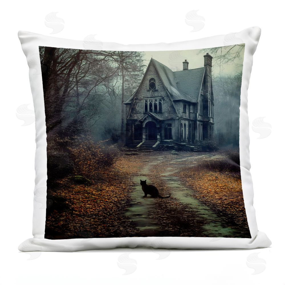 Jacky Ngan Cat at Eerie Haunted Mansion Outdoor Quick-Dry Polyester Square Throw Pillow