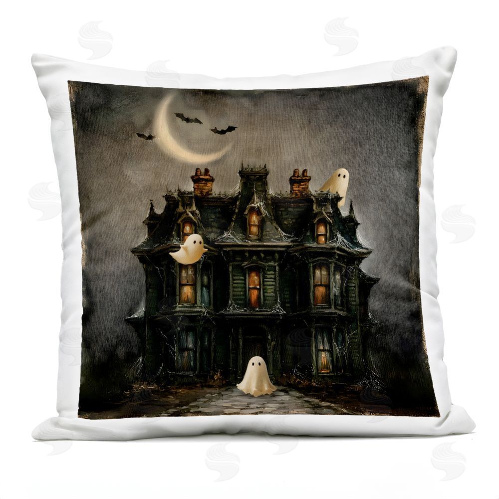 Jacky Ngan Haunted Mansion with Shining Moon Outdoor Quick-Dry Polyester Square Throw Pillow