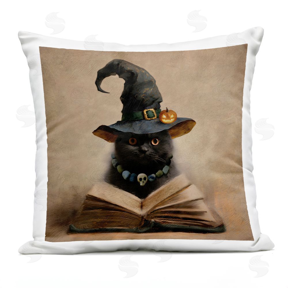 Jacky Ngan Witch Cat and Spell Book Outdoor Quick-Dry Polyester Square Throw Pillow