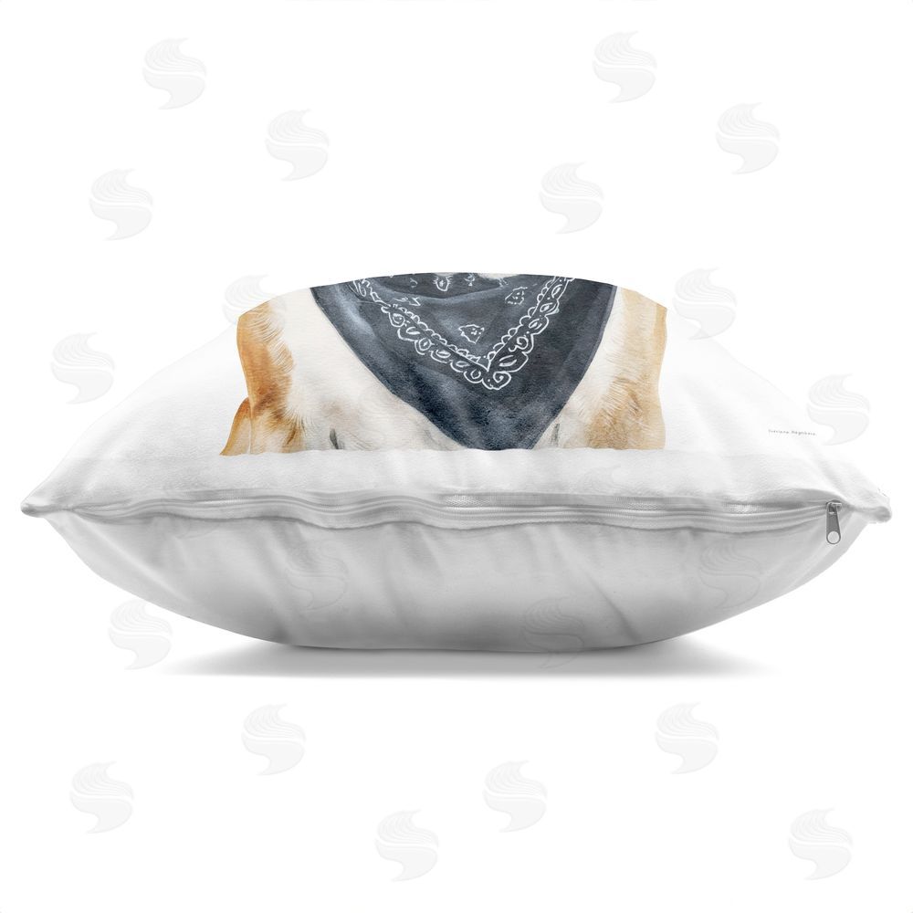 Svetlana Aleynikova Cowboy Bulldog with Hat & Bandana Indoor Plush Polyester Square Throw Pillow Zipper Detail