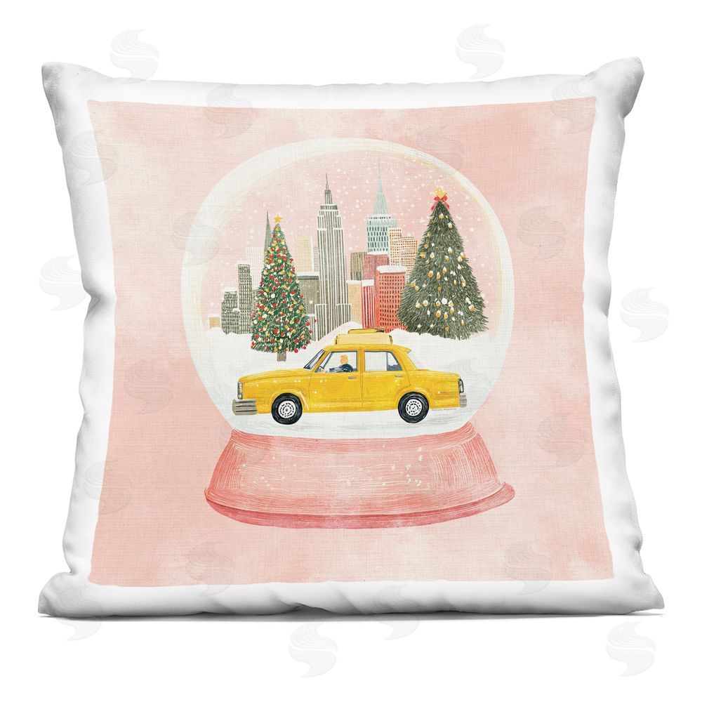 Svetlana Aleynikova Pink City Snow Globe Indoor Plush Polyester Square Throw Pillow