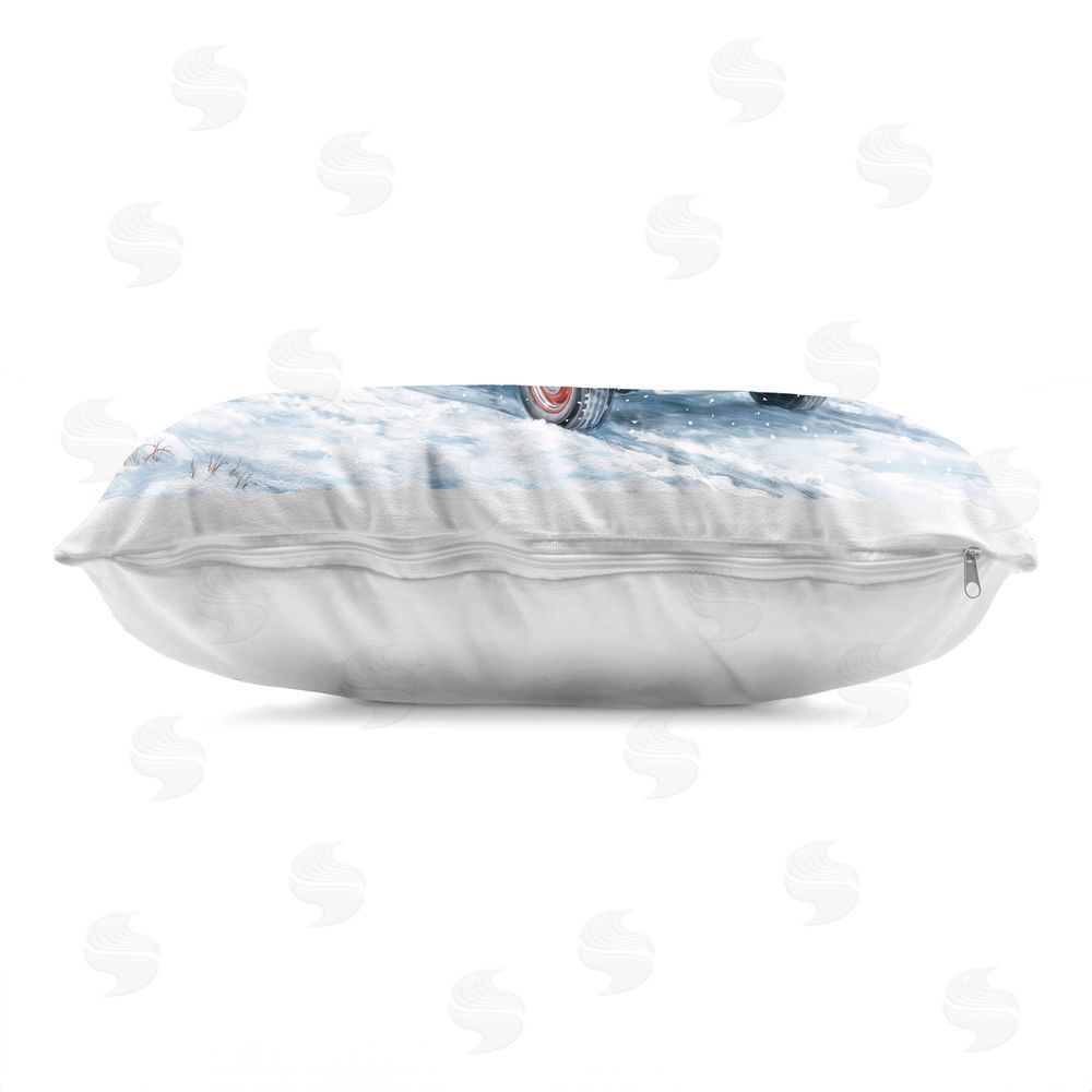 Imagine It Images Festive Winter Truck & Dogs Indoor Plush Polyester Lumbar Pillow Zipper Detail
