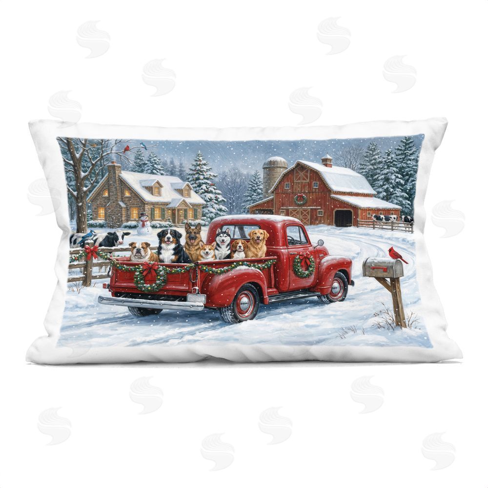 Imagine It Images Winter Truck Full of Dogs Indoor Plush Polyester Lumbar Pillow