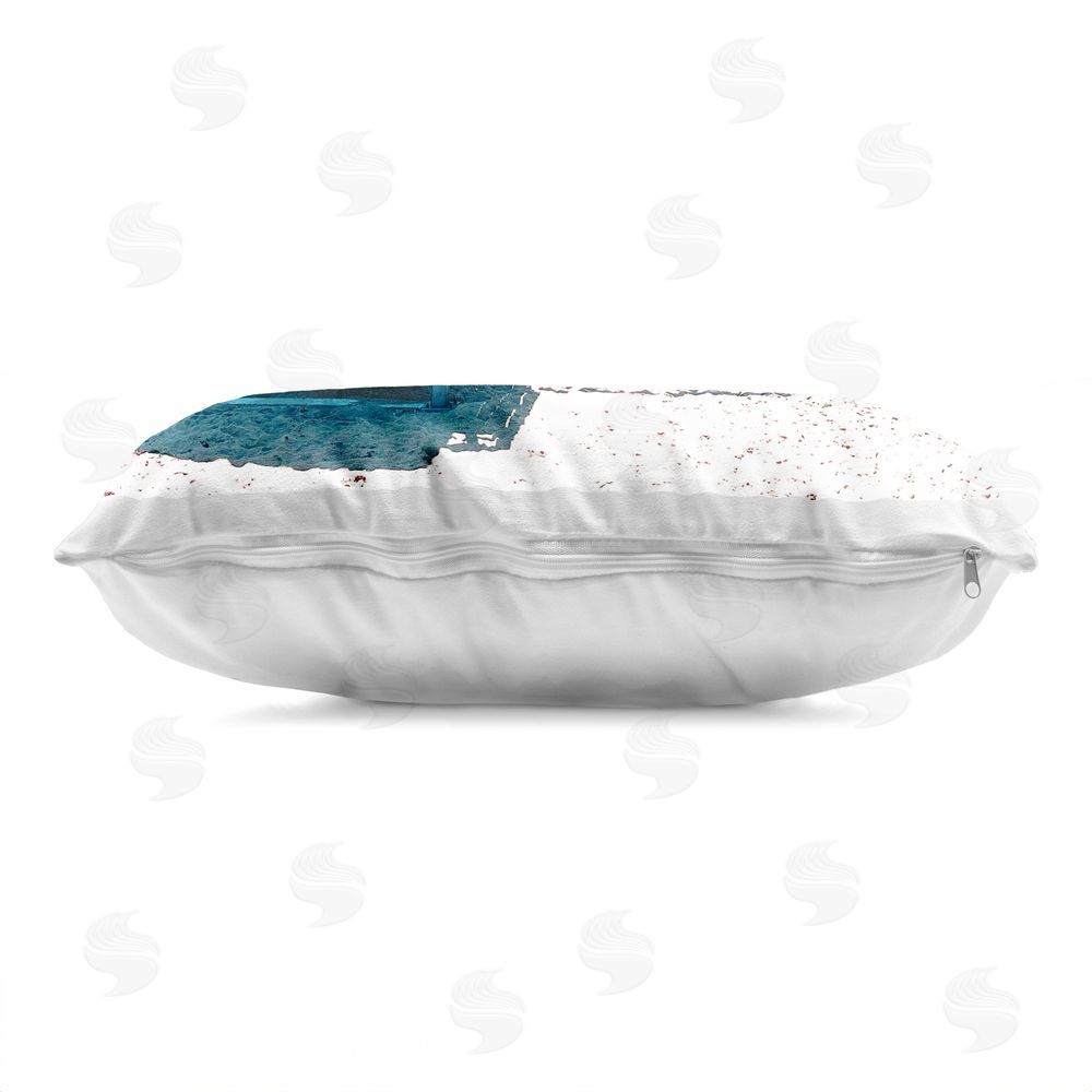 Noah Bay Turquoise Beach Hut Indoor Plush Polyester Lumbar Pillow Zipper Detail