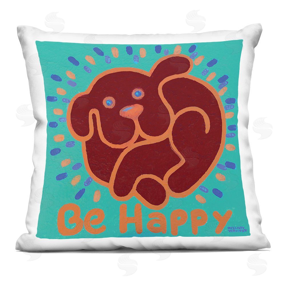 Hillary Vermont Be Happy Red Dog Indoor Plush Polyester Square Throw Pillow