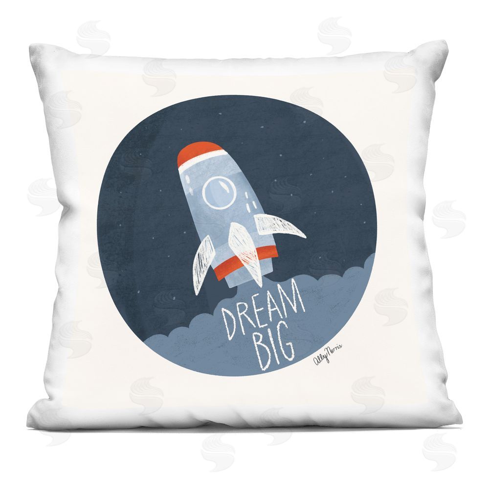 Allyson Norris Dream Big Rocket Ship Indoor Plush Polyester Square Throw Pillow