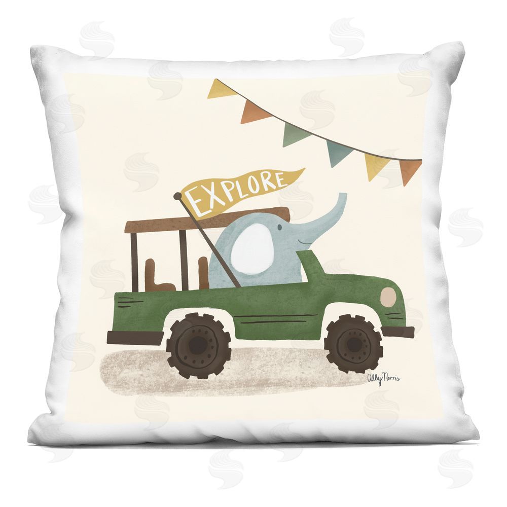 Allyson Norris Explore Elephant in Car Indoor Plush Polyester Square Throw Pillow