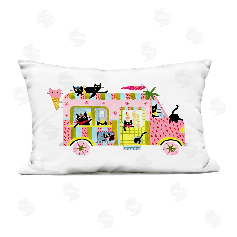 Leeza Hernandez Ice Cream Truck & Cats Outdoor Quick-Dry Polyester Lumbar Pillow