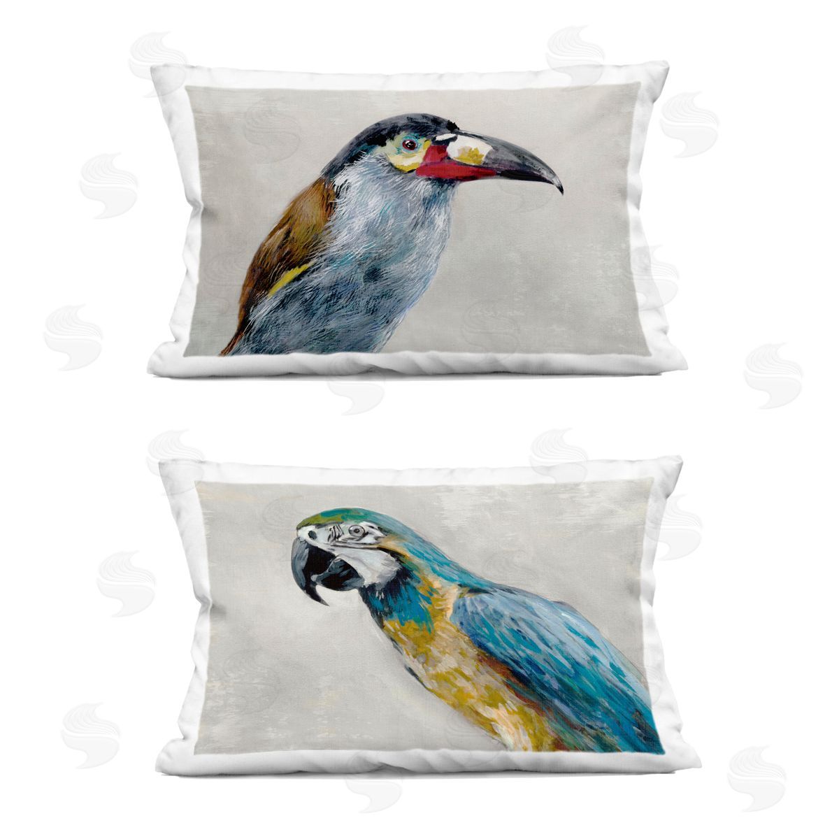Jacob Q Toucan And Parrot Portrait Plush Polyester Art Print Pillow