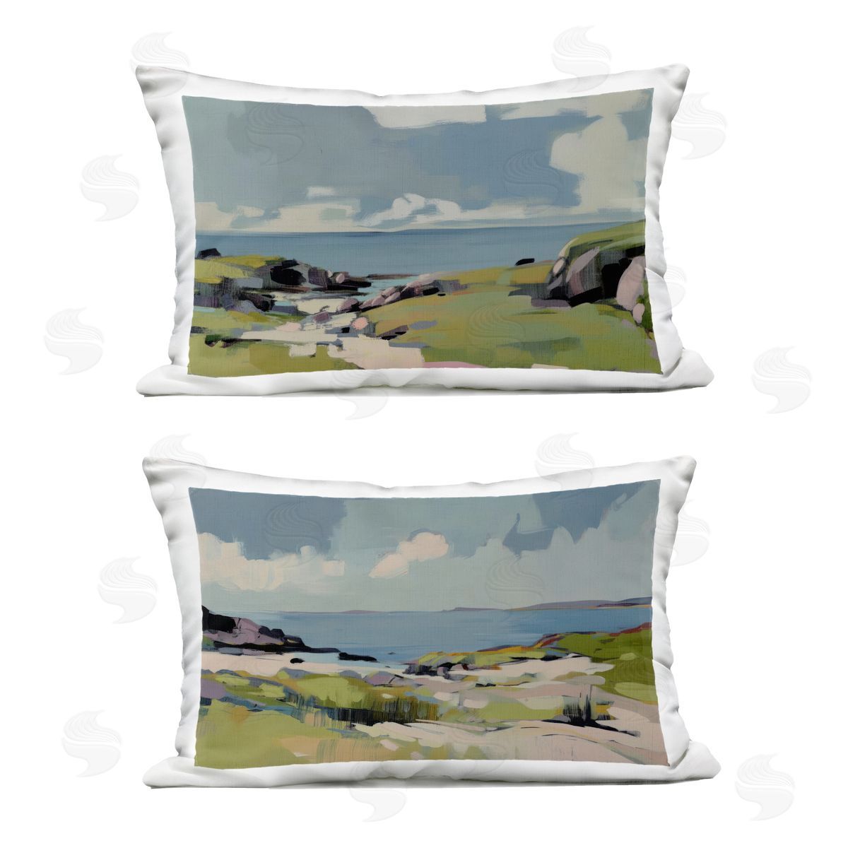 Elara Yasna Breezy Bay Landscape Plush Polyester Art Print Pillow
