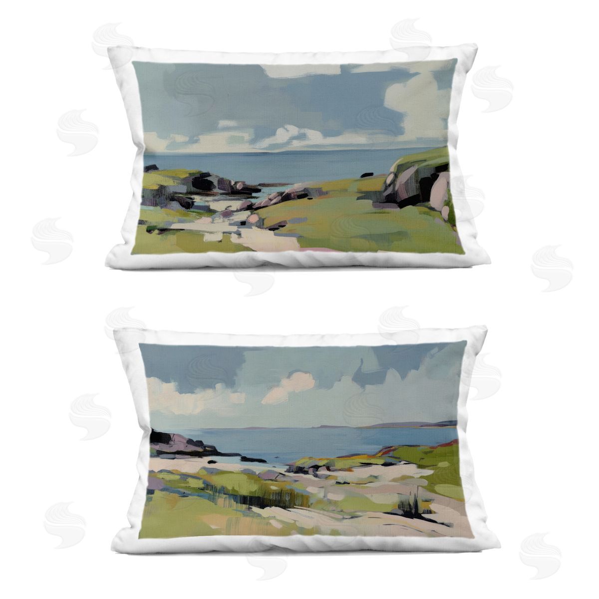 Elara Yasna Breezy Bay Landscape Plush Polyester Art Print Pillow