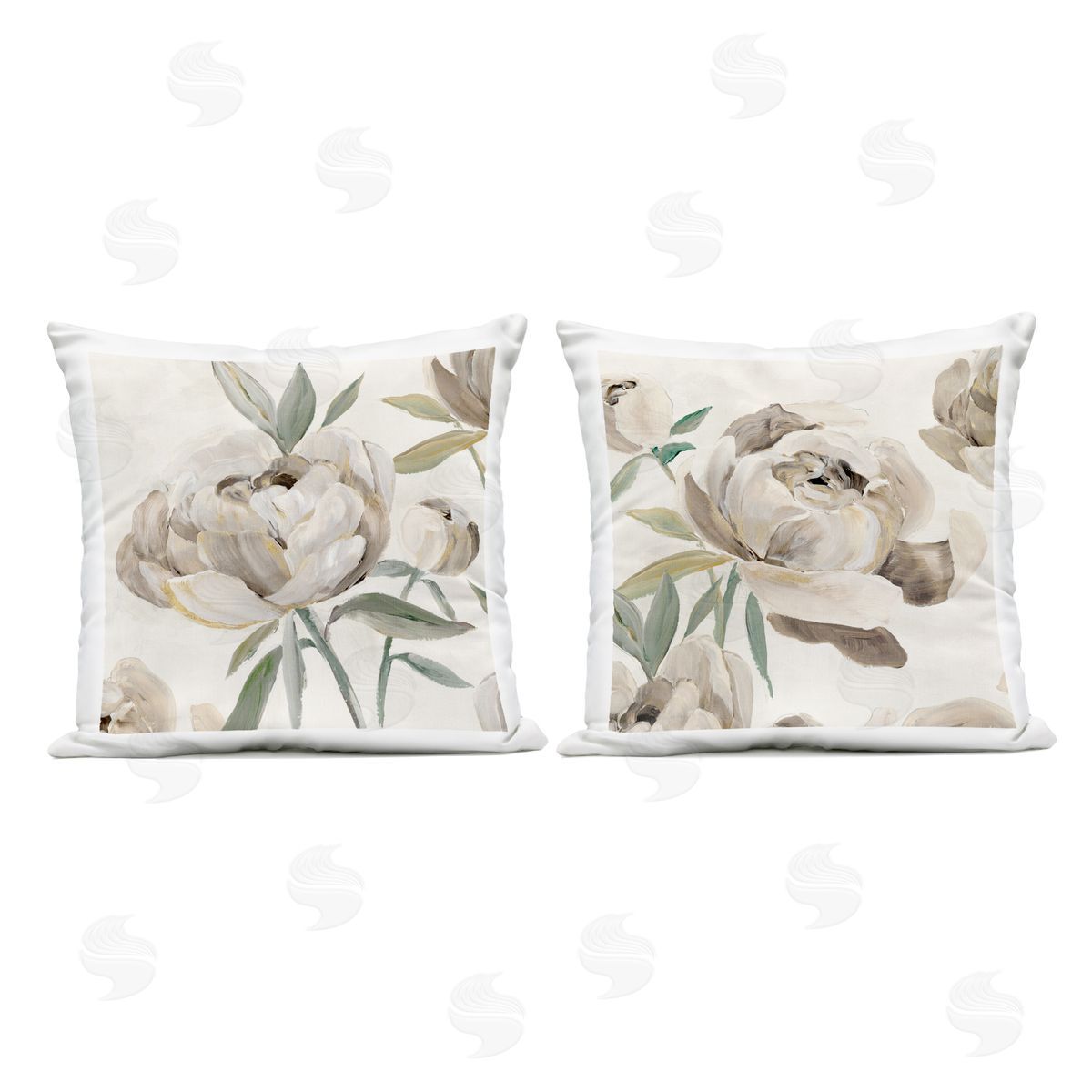 Aria K. Neutral Lustrous Peonies Plush Polyester Art Print Pillow