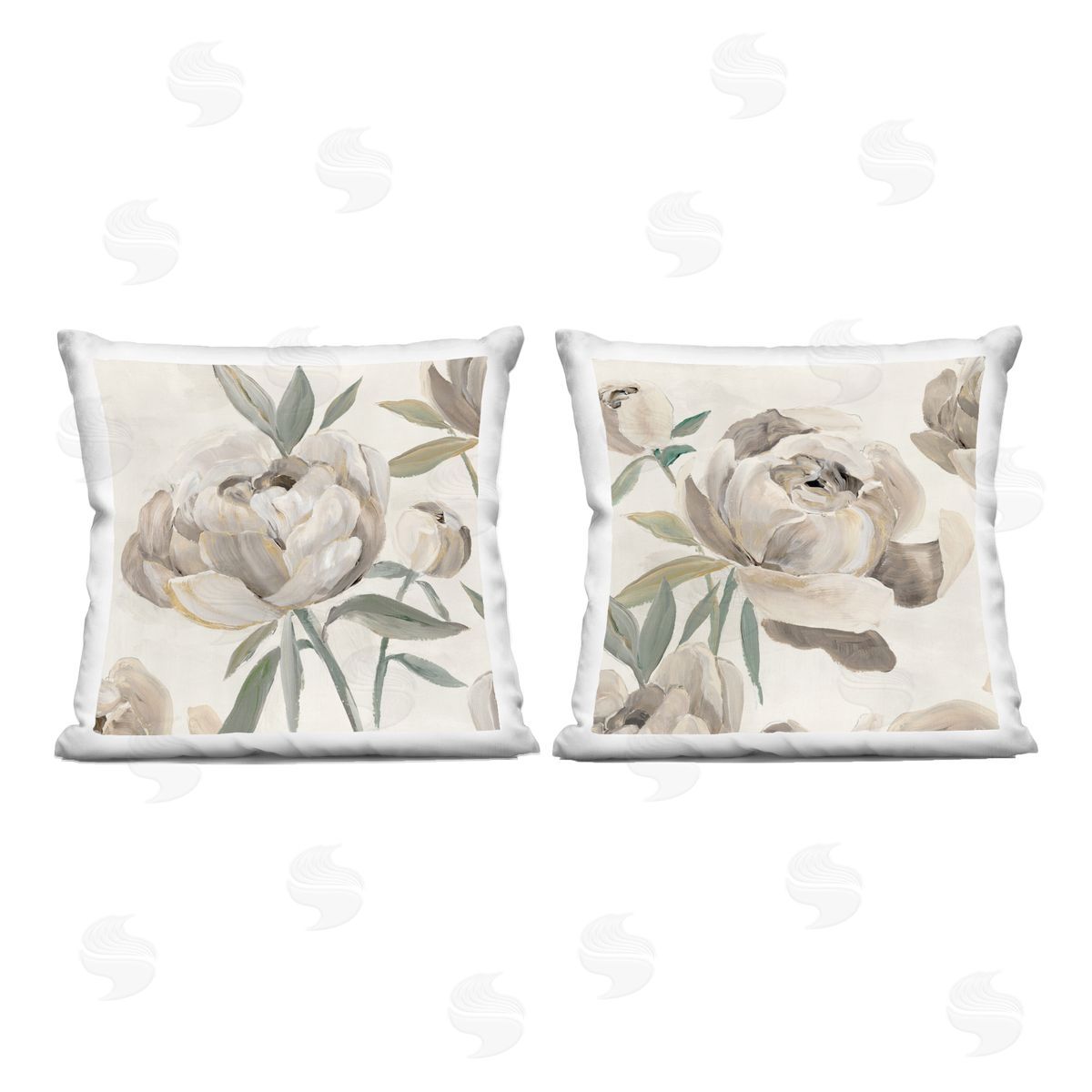 Aria K. Neutral Lustrous Peonies Plush Polyester Art Print Pillow