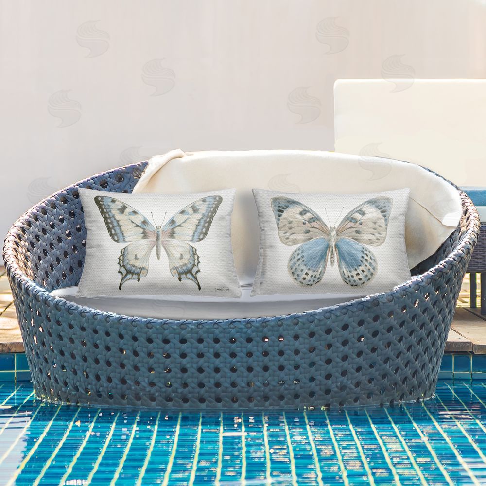 Danhui Nai Blue Accented Butterflies Outdoor Pillow Set on Patio
