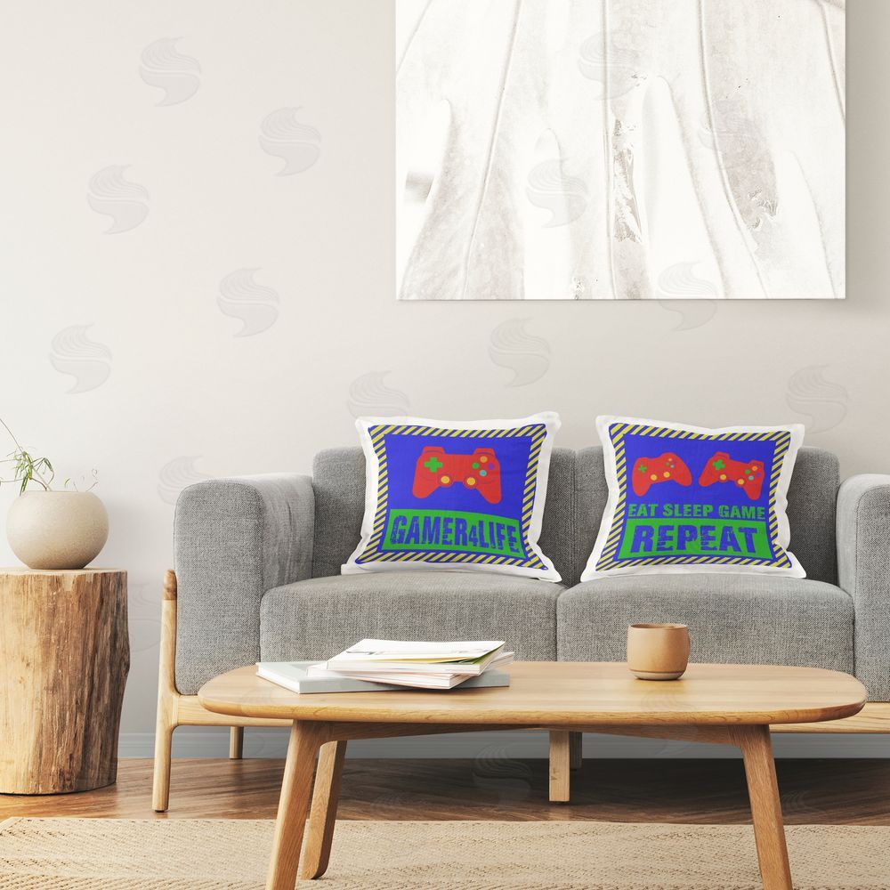 Marcus Prime Gamer Quotes with Stripes Printed Indoor Throw Pillow in Room