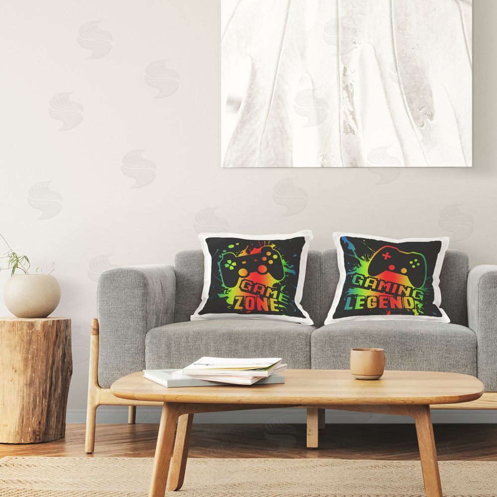 Marcus Prime Gradient Gaming Phrases Printed Indoor Throw Pillow in Room