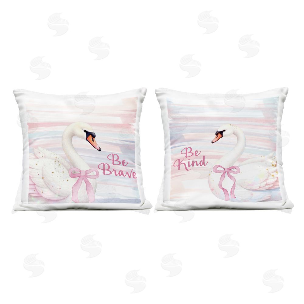 Kim Allen Be Brave & Kind Pastel Swan Outdoor Square Printed Throw Pillow
