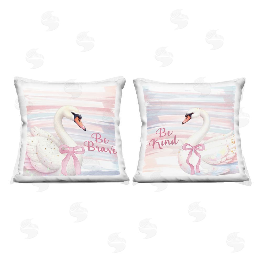 Kim Allen Be Brave & Kind Pastel Swan Square Printed Throw Pillow