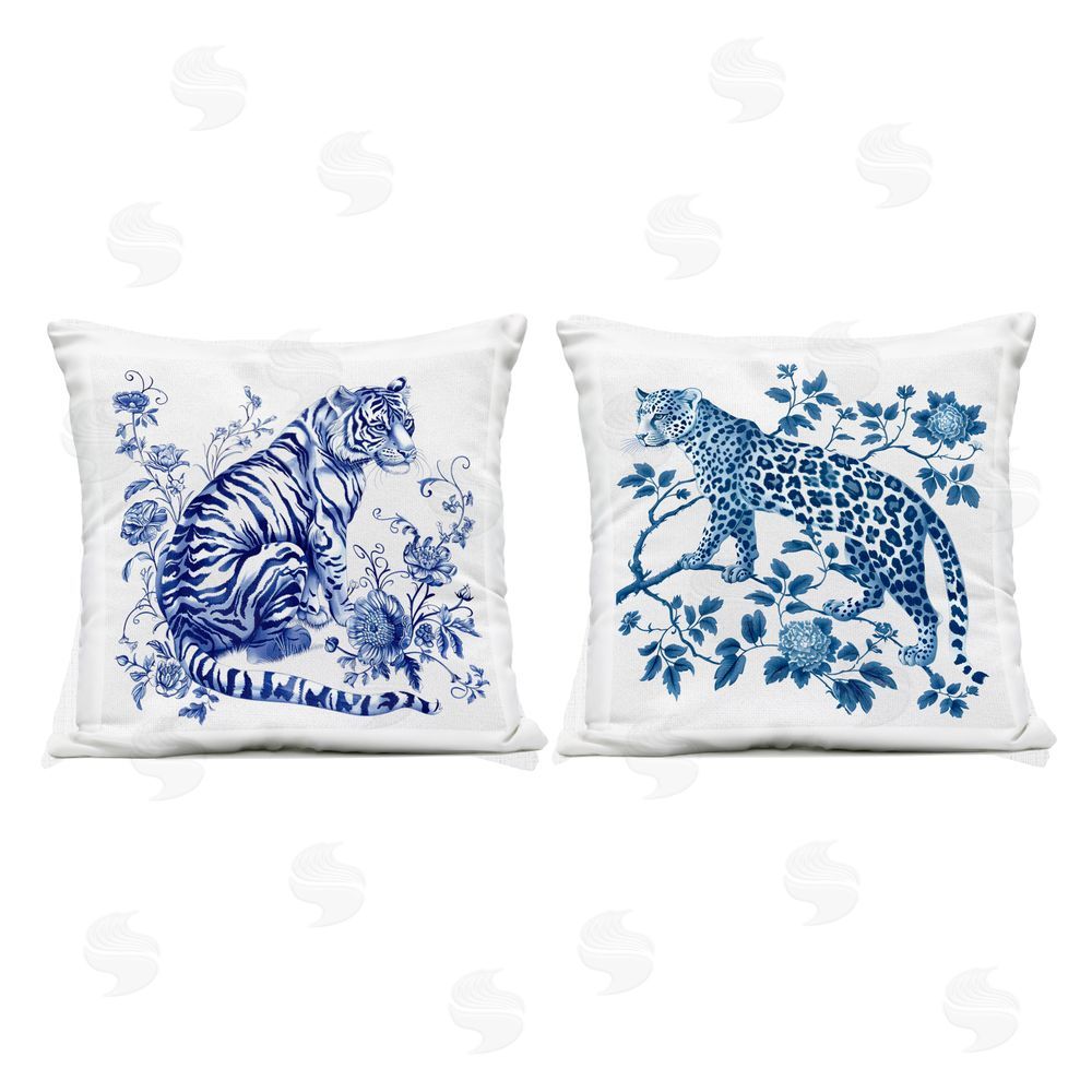 Lettered and Lined Ornate & Detailed Large Cats Outdoor Square Printed Throw Pillow