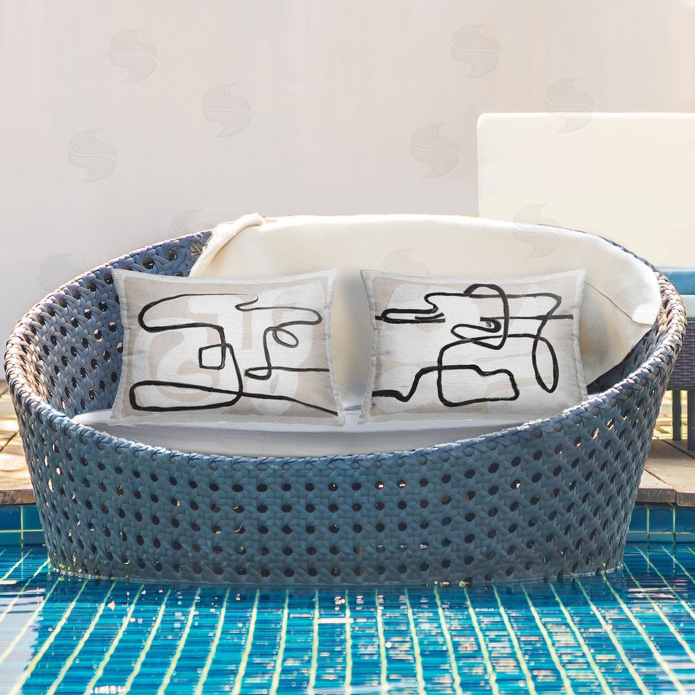 Lanie Loreth Minimalist Twisty Contours Outdoor Rectugular Printed Throw Pillow on Patio