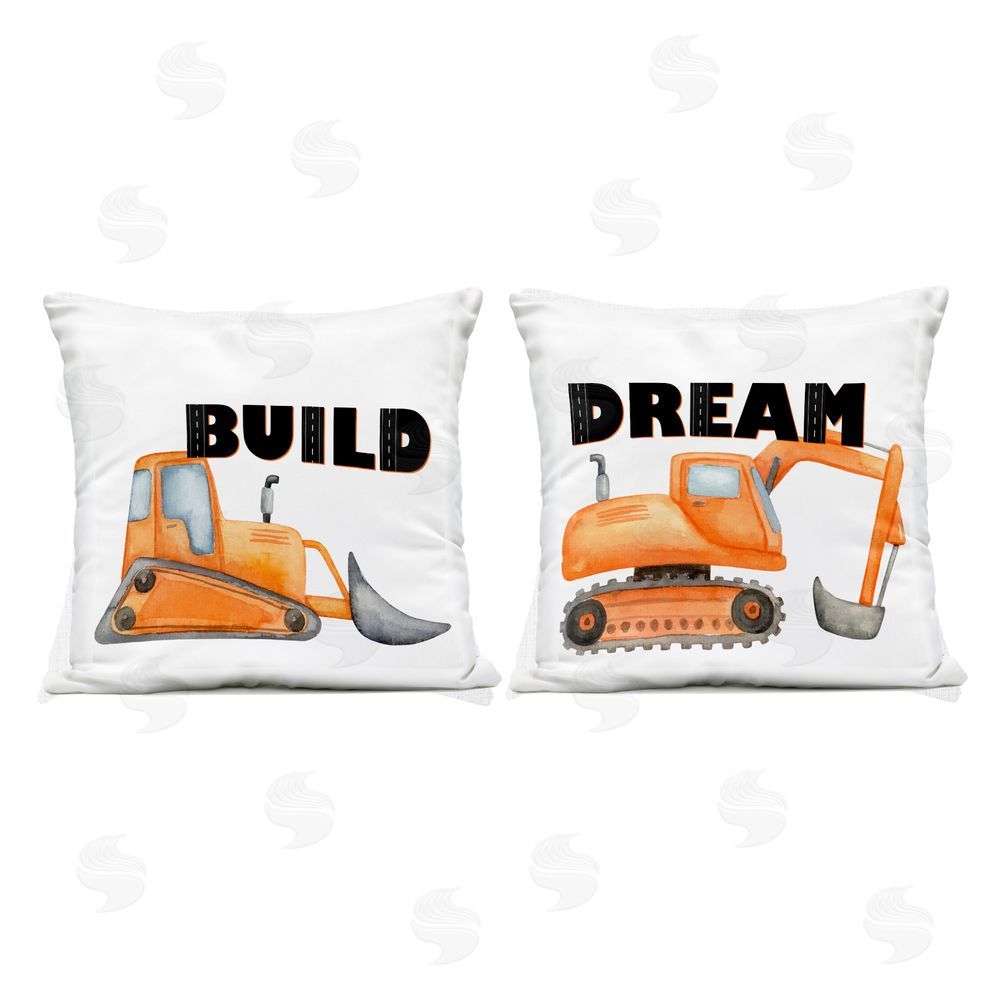 Kim Allen Build & Dream Construction Vehicles Outdoor Square Printed Throw Pillow