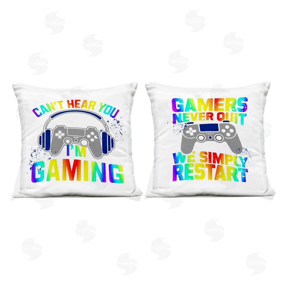 Kim Allen Rainbow Retro Gaming Phrases Outdoor Square Printed Throw Pillow