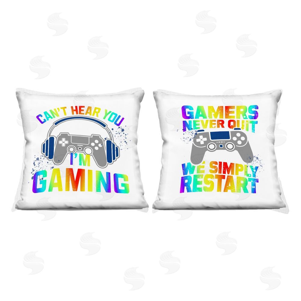Kim Allen Rainbow Retro Gaming Phrases Square Printed Throw Pillow
