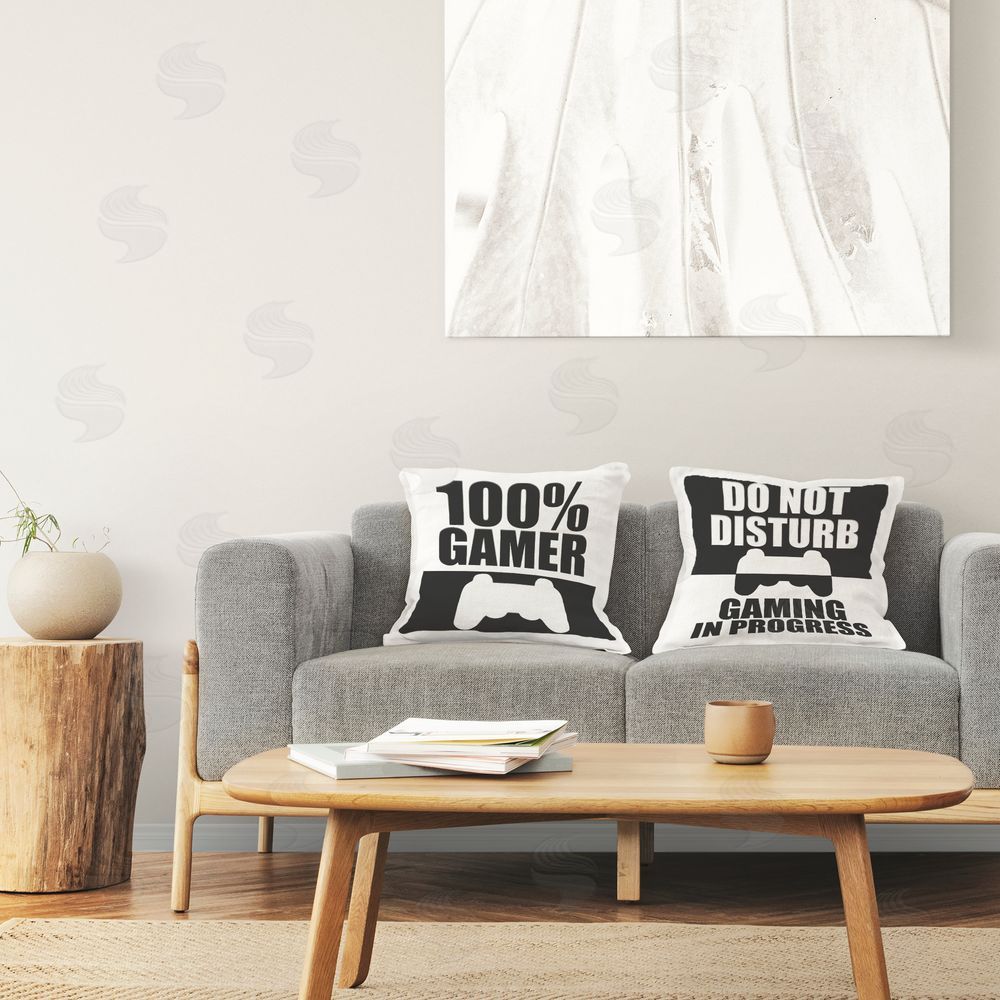 Kim Allen Competitive Gamer Black & White Square Printed Throw Pillow on Chair