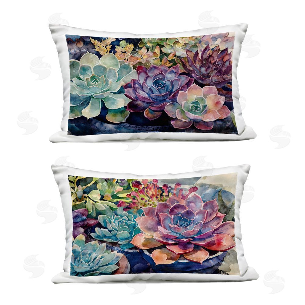 Svetlana Aleynikova Sunny Watercolor Succulents Outdoor Printed Throw Pillow