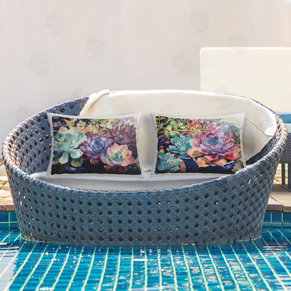 Svetlana Aleynikova Sunny Watercolor Succulents Printed Throw Pillow on Patio