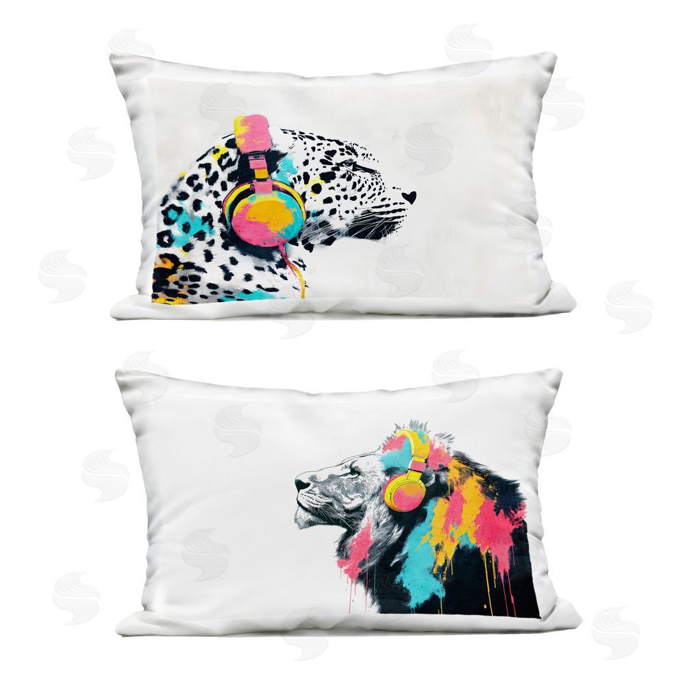 Svetlana Aleynikova Leopard and Lion On Air Outdoor Printed Throw Pillow