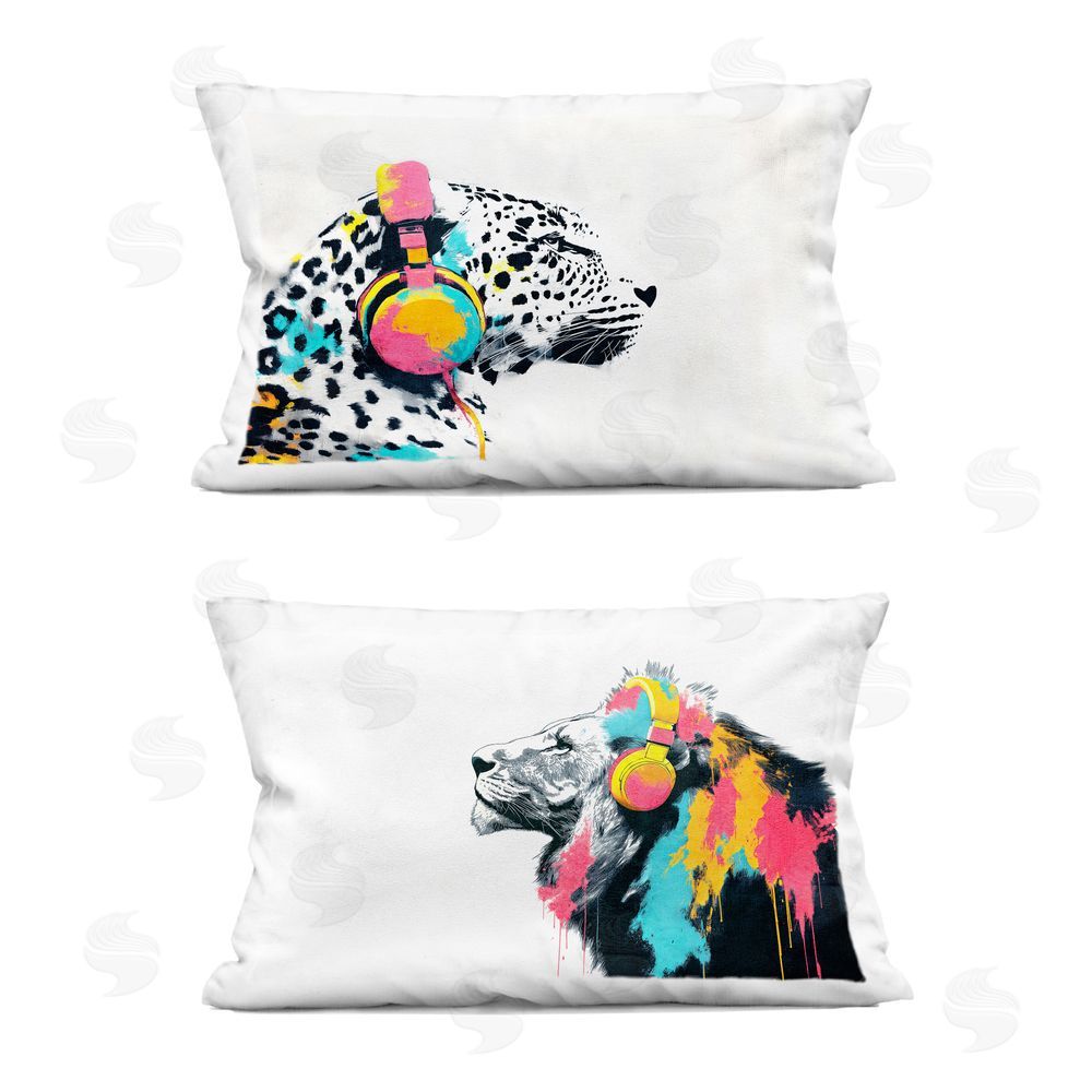 Svetlana Aleynikova Leopard and Lion On Air Printed Throw Pillow