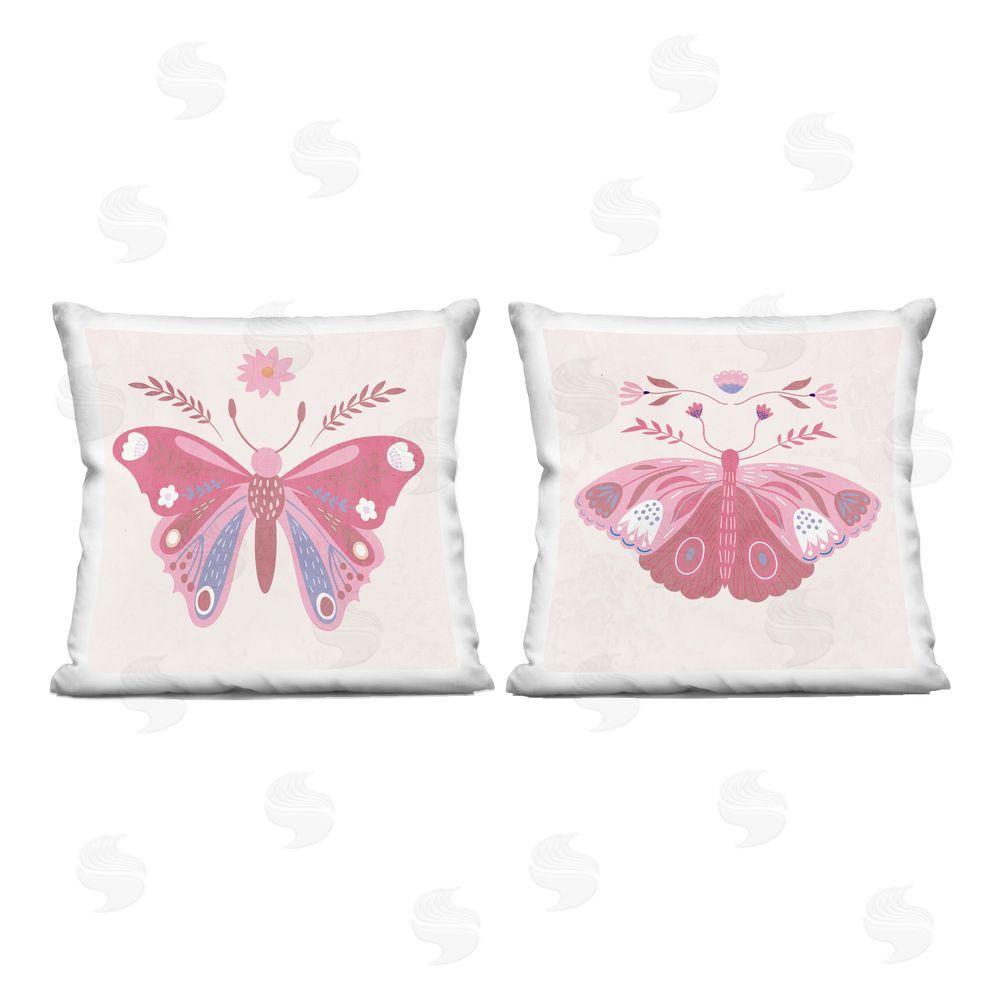 Kim Allen Pink Folk Butterflies Printed Throw Pillow