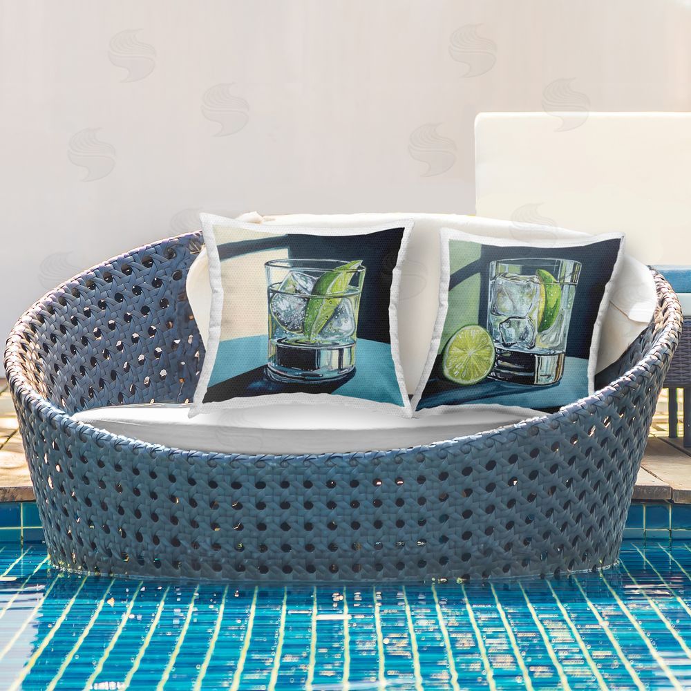 Kate Jarvik Birch Strong Gin Tonic Cocktail Outdoor Printed Throw Pillow on Patio