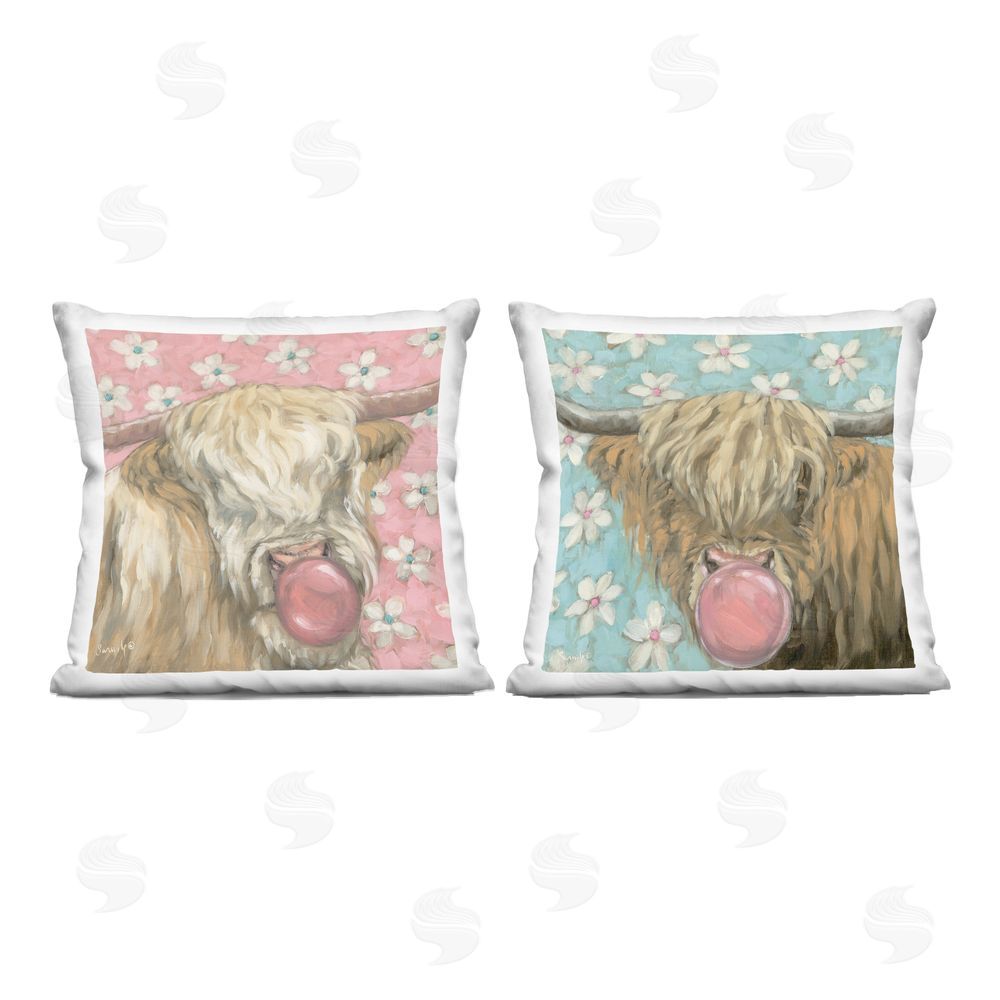 Sara G. Designs Cute Bubblegum Highland Cattles Printed Throw Pillow