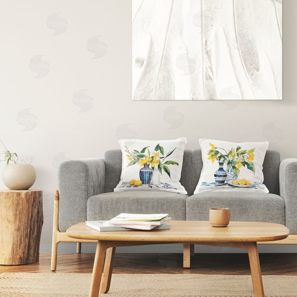 Ray Powers Lemon Blooms Table Setting Printed Throw Pillow in Room