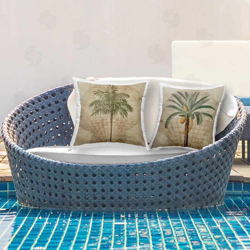 Steve Hunziker Subdued Tropical Palms Outdoor Printed Throw Pillow on Patio